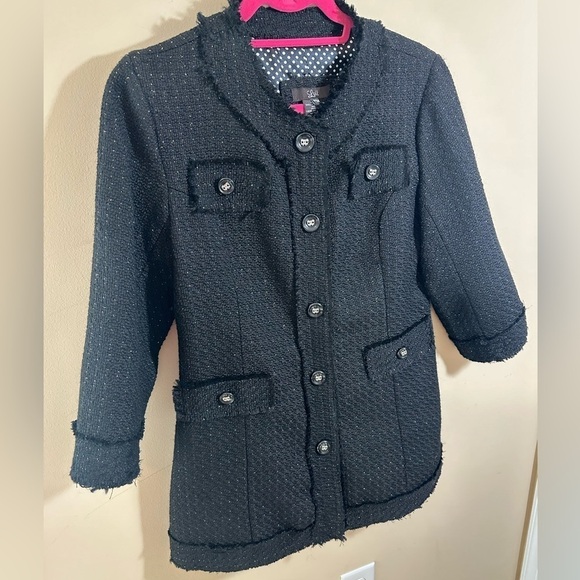 Luii blazer longline jacket size Petites Medium black gold metallic thread - Picture 1 of 5